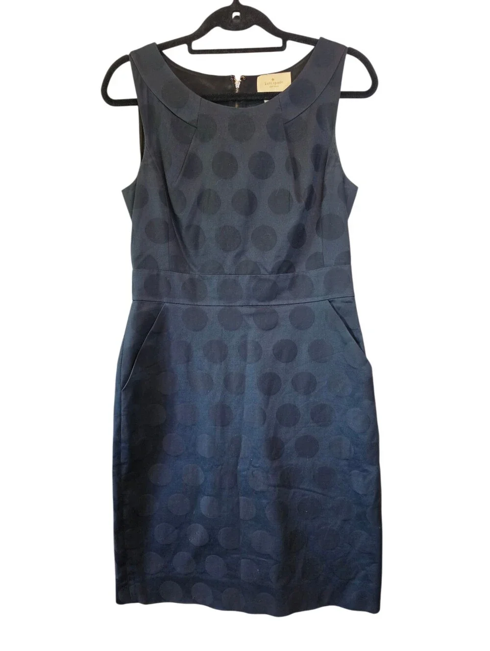 Kate Spade New York Black Polka Dot Jacquard Sheath Dress with Pockets - Size 8